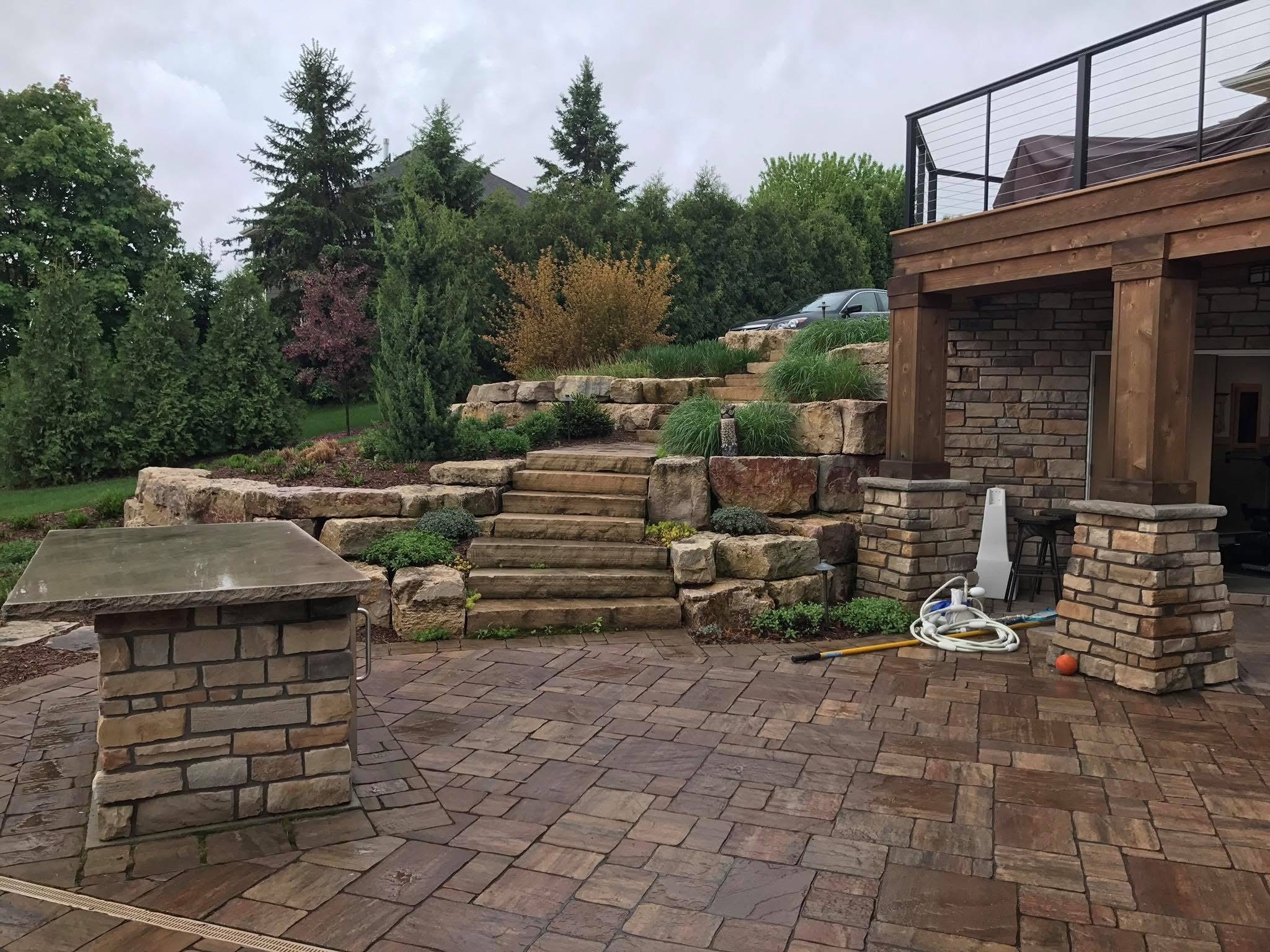 Multi-Level Backyard Walls with Tiered Planting Retaining Walls and Tiered Planting